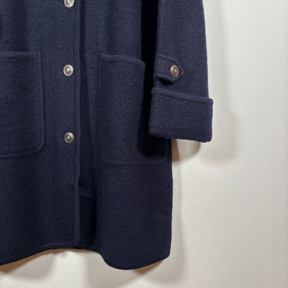 Vintage 90s Wool Jacket Winter Coat Navy Blue Minimalist Preppy Academia Neutral - Picture 4 of 8